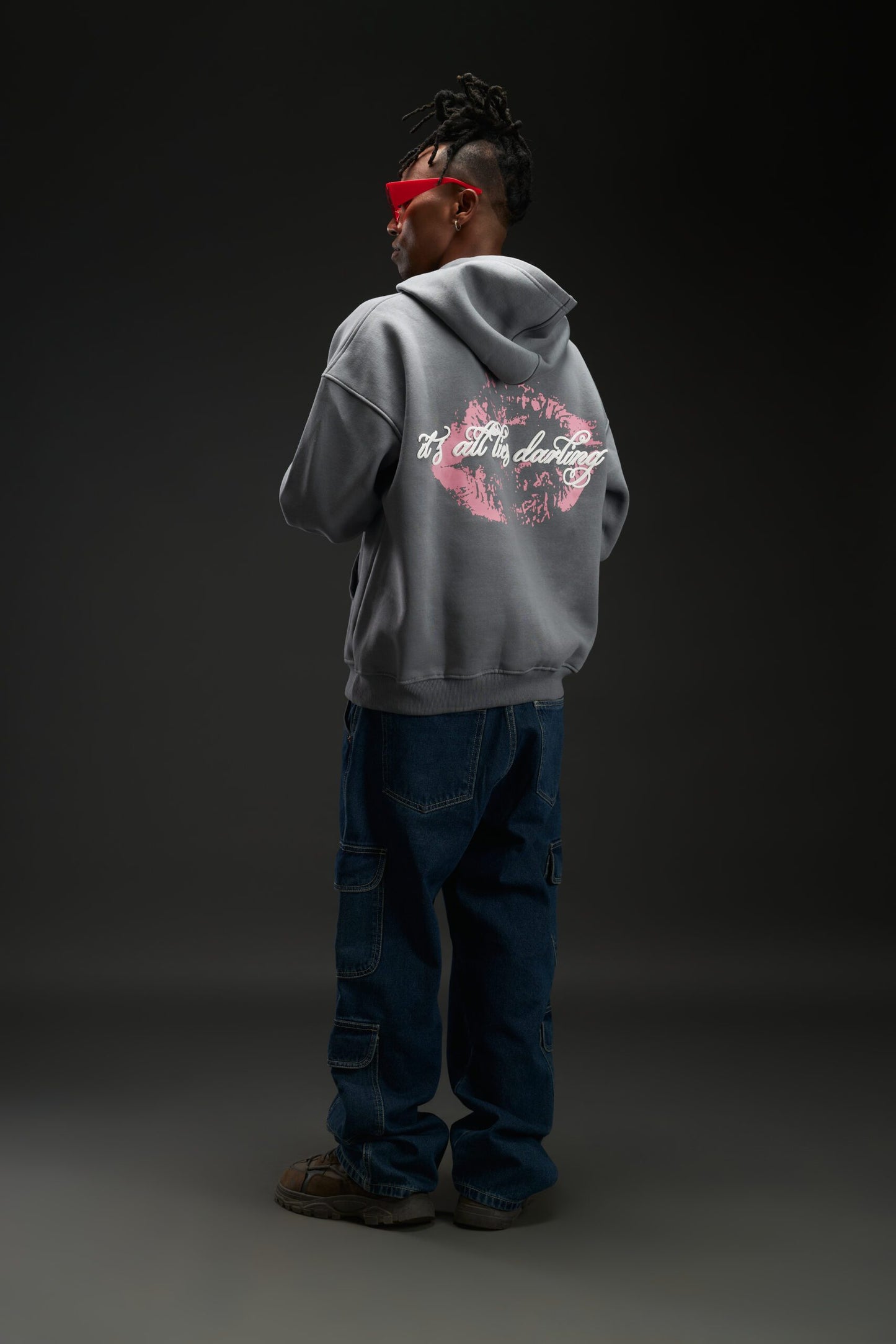 GREY KISS OVERSIZED HOODIE